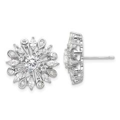 QE16766 Sterling Silver Rhodium-plated CZ Floral Post Earrings