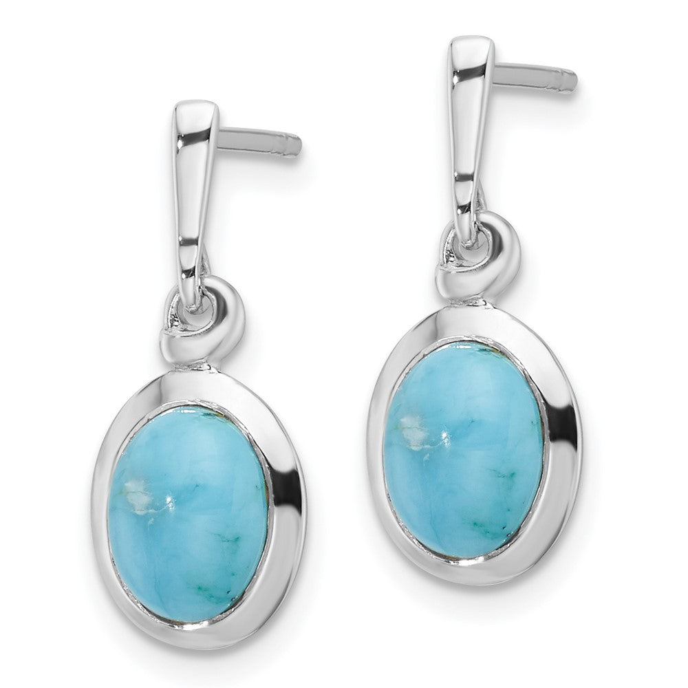 QE16768 Sterling Silver RH-plated Oval Turquoise Drop Post Earrings
