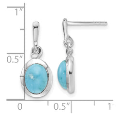 QE16768 Sterling Silver RH-plated Oval Turquoise Drop Post Earrings
