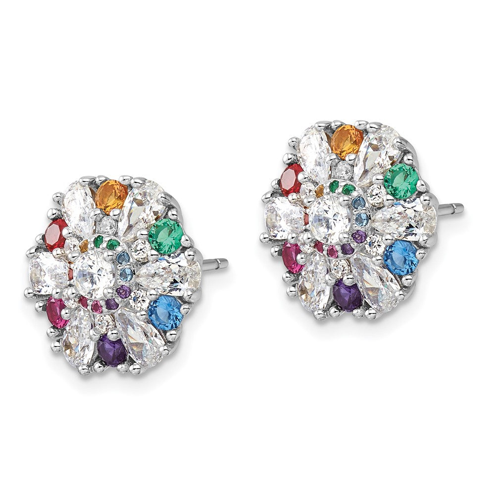 QE16769 Sterling Silver Rh-pltd Rainbow Nano Crystal and Clear CZ Post Earrings