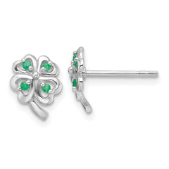 QE16772 Sterling Silver RH-plated Emerald Four Leaf Clover Post Earrings