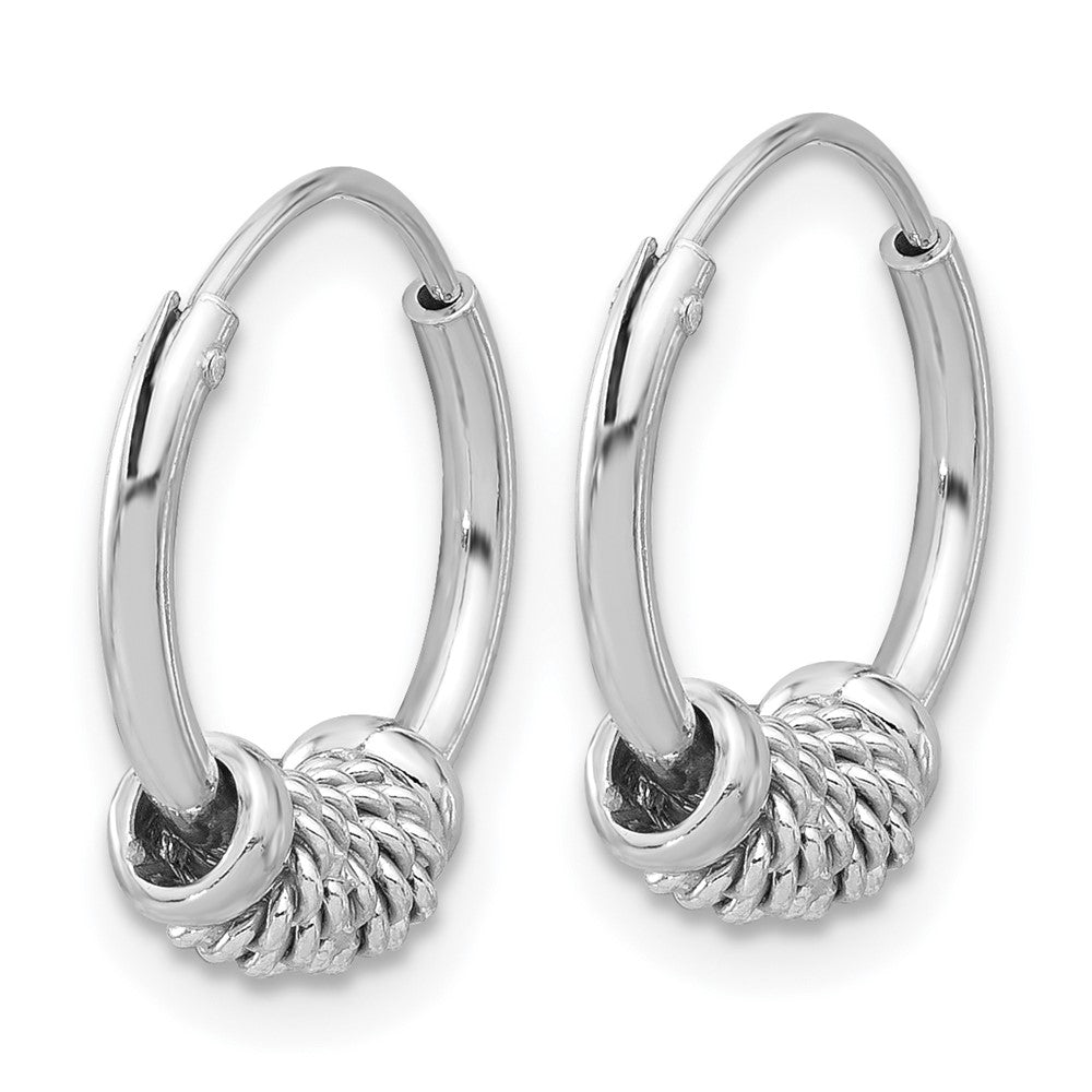 QE16774 Sterling Silver Rhodium-plated Polished/Textured Endless Hoop Earrings