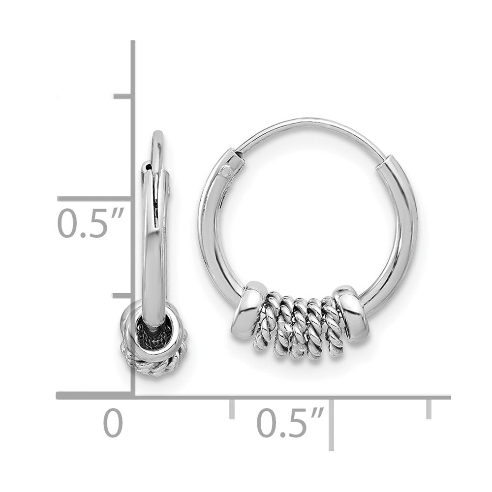 QE16774 Sterling Silver Rhodium-plated Polished/Textured Endless Hoop Earrings
