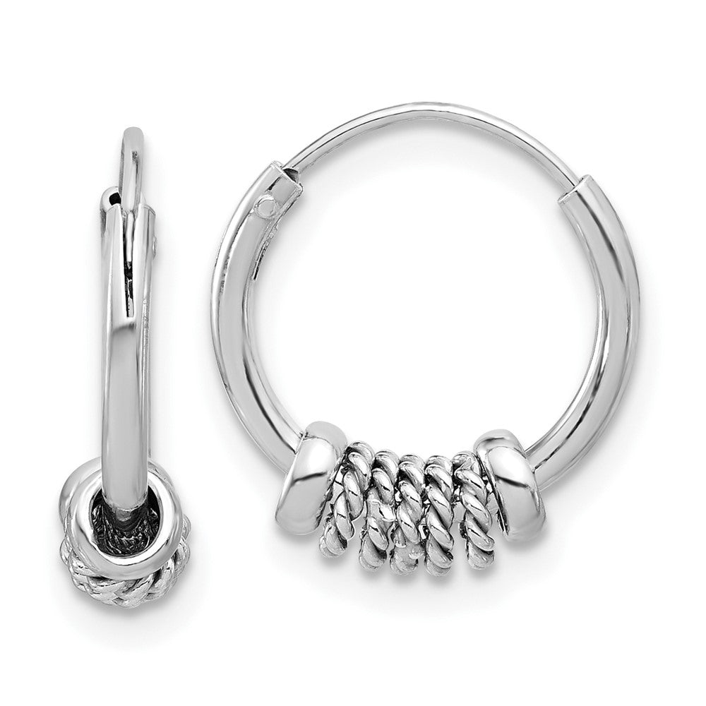 QE16774 Sterling Silver Rhodium-plated Polished/Textured Endless Hoop Earrings