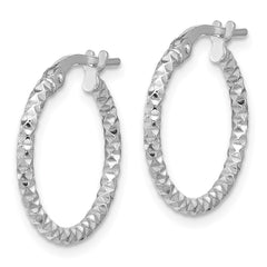 QE16776 Sterling Silver Rhodium-plated Polished Textured 1.60mm Hoop Earrings