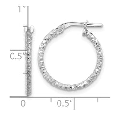 QE16776 Sterling Silver Rhodium-plated Polished Textured 1.60mm Hoop Earrings