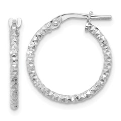 QE16776 Sterling Silver Rhodium-plated Polished Textured 1.60mm Hoop Earrings