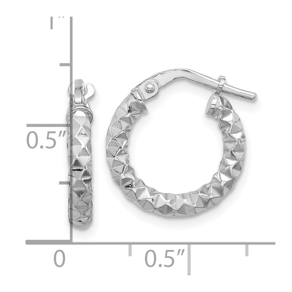 QE16778 Sterling Silver Rhodium-plated Polished Textured 2.50mm Hoop Earrings