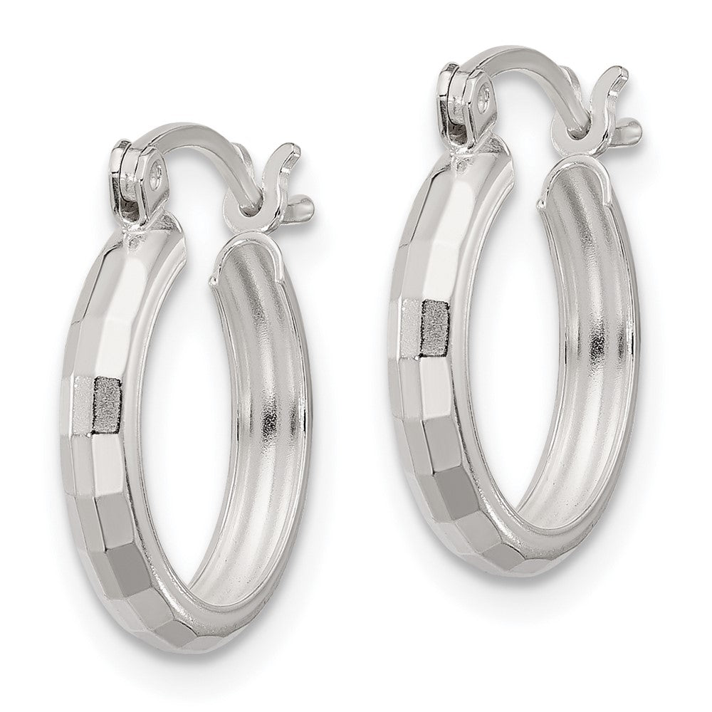 QE16779 Sterling Silver Polished Textured Hoop Earrings
