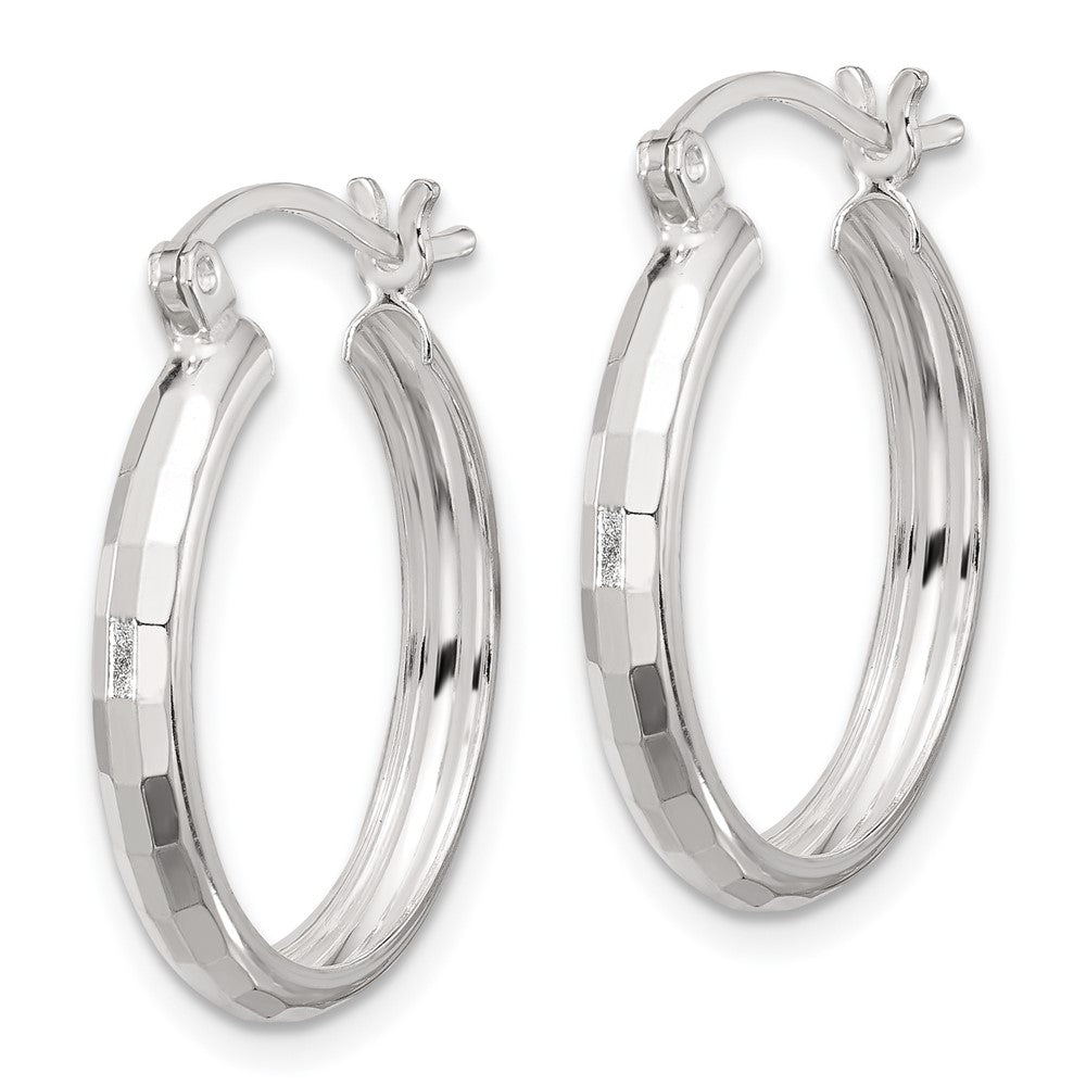 QE16780 Sterling Silver Polished Textured Hoop Earrings
