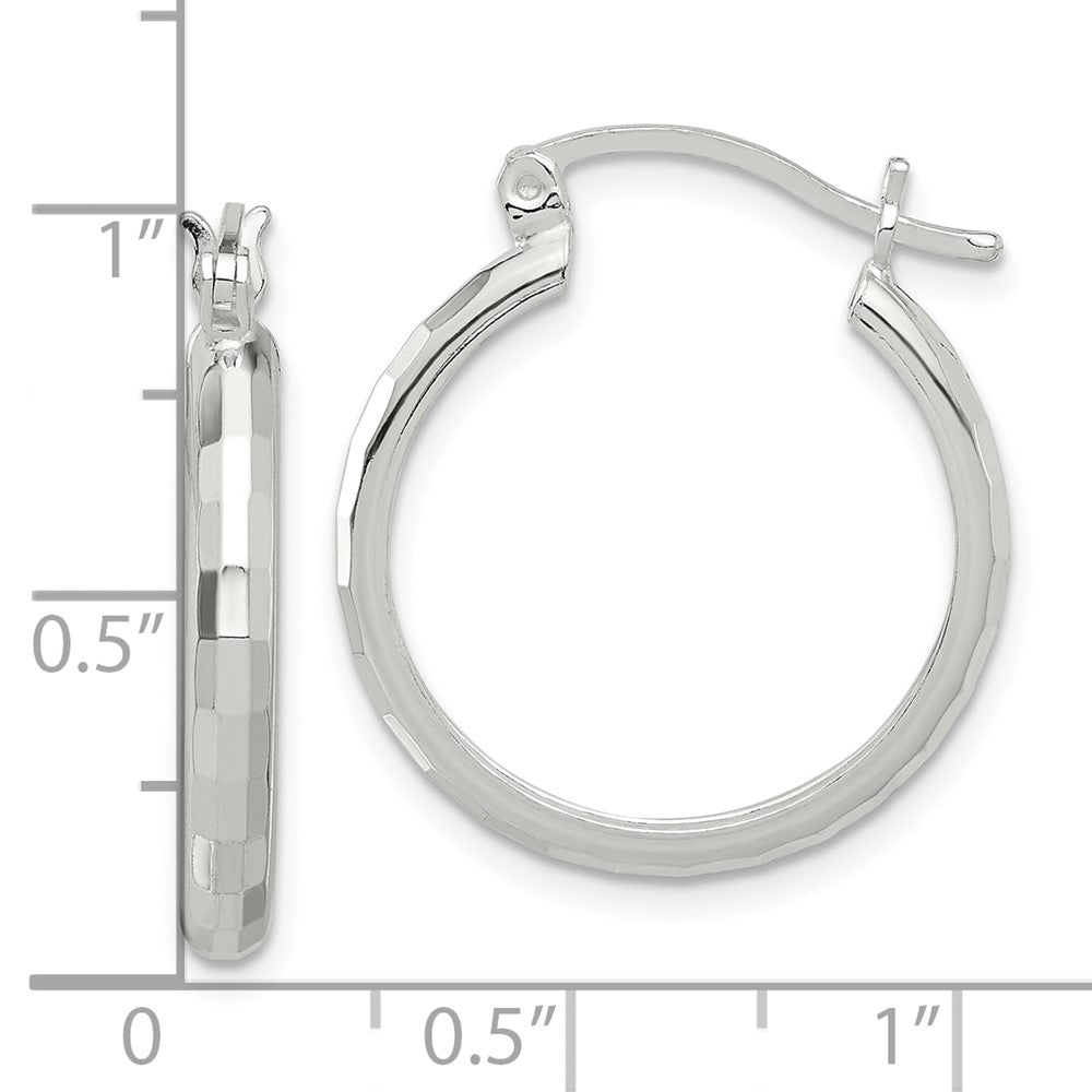QE16780 Sterling Silver Polished Textured Hoop Earrings