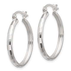 QE16781 Sterling Silver Polished Textured Hoop Earrings