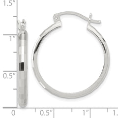 QE16781 Sterling Silver Polished Textured Hoop Earrings