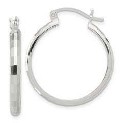QE16781 Sterling Silver Polished Textured Hoop Earrings