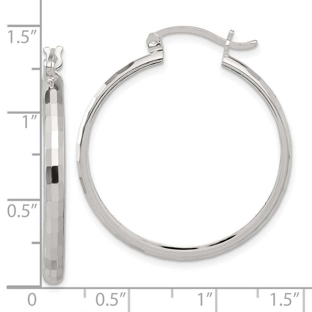 QE16782 Sterling Silver Polished Textured Hoop Earrings