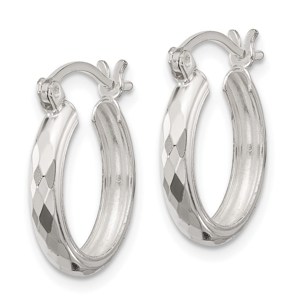 QE16783 Sterling Silver Polished Textured Hoop Earrings