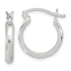 QE16783 Sterling Silver Polished Textured Hoop Earrings