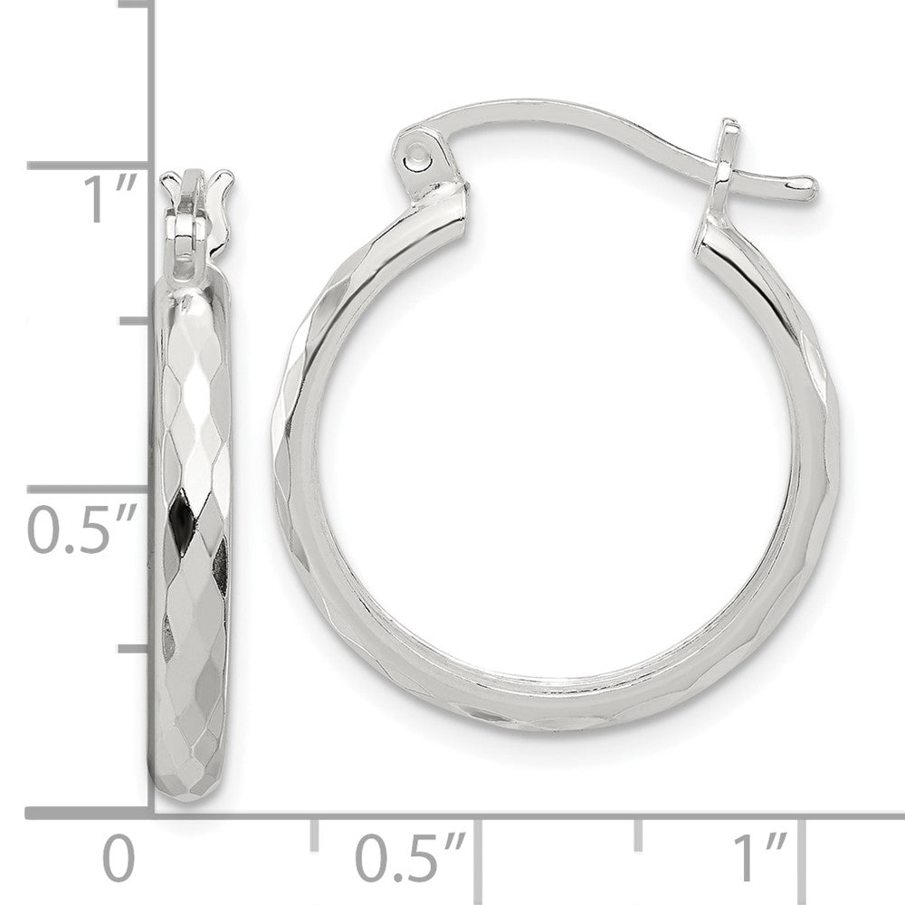 QE16784 Sterling Silver Polished Textured Hoop Earrings
