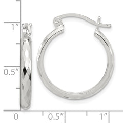 QE16784 Sterling Silver Polished Textured Hoop Earrings