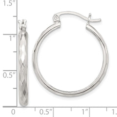 QE16785 Sterling Silver Polished Textured Hoop Earrings