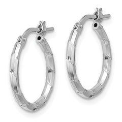 QE16787 Sterling Silver Rhodium-plated Polished Textured 1.60mm Hoop Earrings