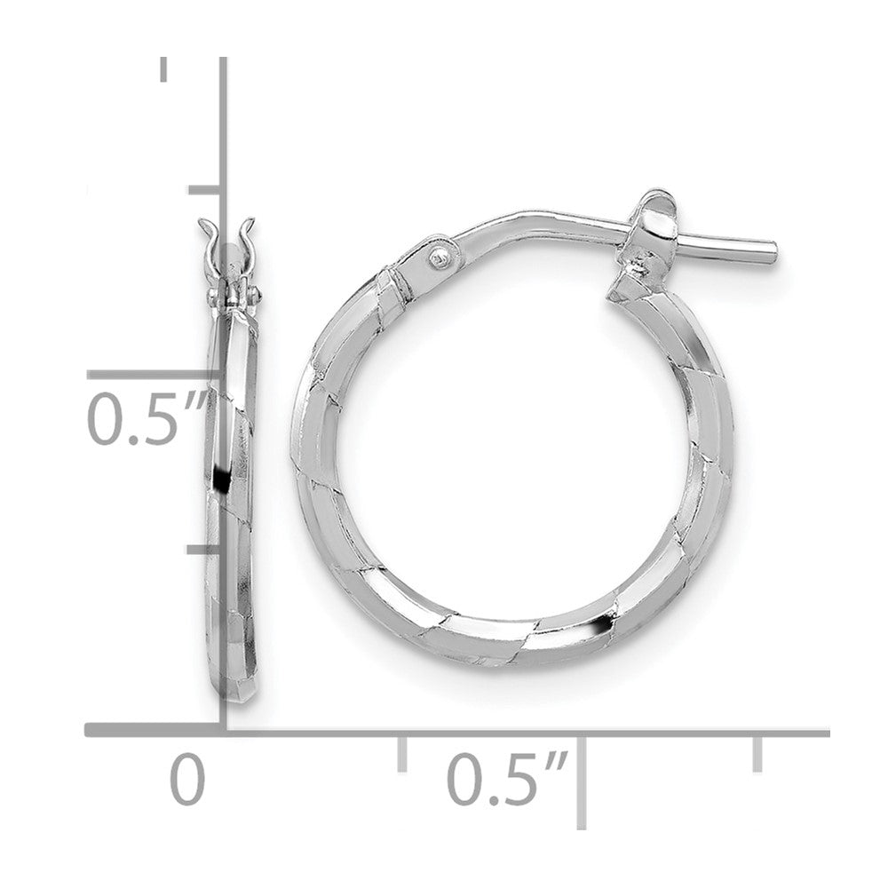 QE16787 Sterling Silver Rhodium-plated Polished Textured 1.60mm Hoop Earrings