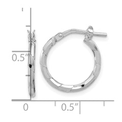 QE16787 Sterling Silver Rhodium-plated Polished Textured 1.60mm Hoop Earrings