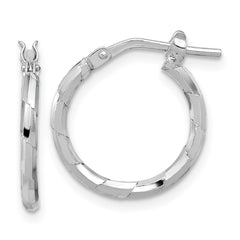 QE16787 Sterling Silver Rhodium-plated Polished Textured 1.60mm Hoop Earrings