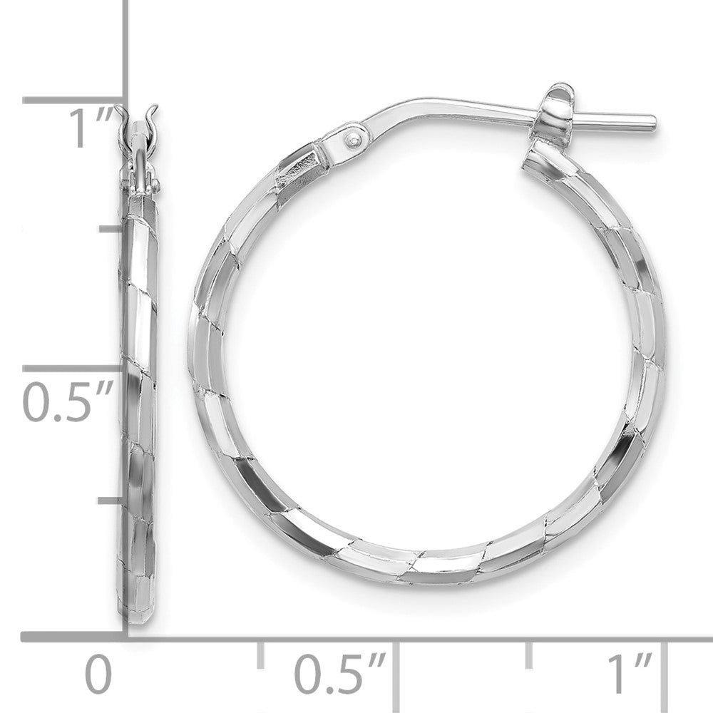 QE16789 Sterling Silver Rhodium-plated Polished Textured 1.60mm Hoop Earrings