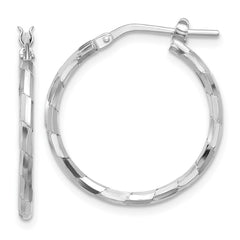 QE16789 Sterling Silver Rhodium-plated Polished Textured 1.60mm Hoop Earrings