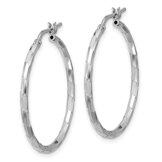 QE16790 Sterling Silver Rhodium-plated Polished Textured 1.60mm Hoop Earrings