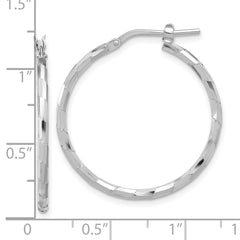 QE16790 Sterling Silver Rhodium-plated Polished Textured 1.60mm Hoop Earrings