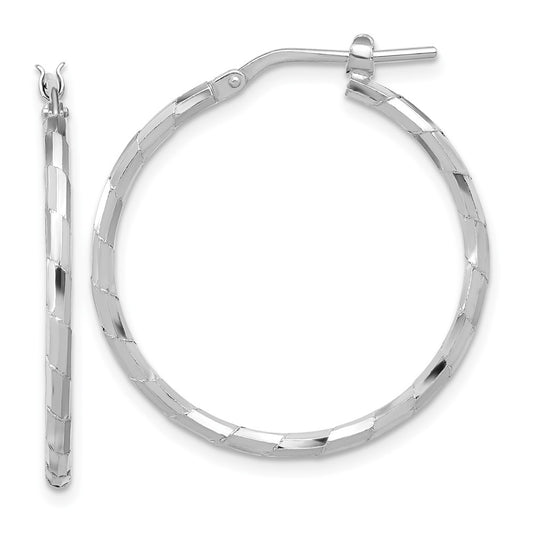 QE16790 Sterling Silver Rhodium-plated Polished Textured 1.60mm Hoop Earrings
