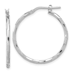 QE16790 Sterling Silver Rhodium-plated Polished Textured 1.60mm Hoop Earrings