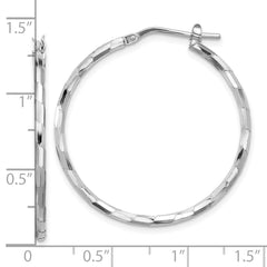 QE16791 Sterling Silver Rhodium-plated Polished Textured 1.60mm Hoop Earrings