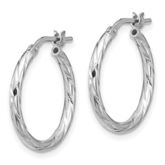 QE16793 Sterling Silver Rhodium-plated Polished Diamond-cut 2.00mm Hoop Earrings