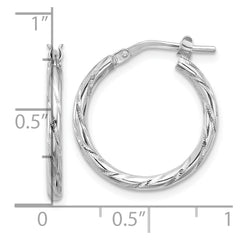 QE16793 Sterling Silver Rhodium-plated Polished Diamond-cut 2.00mm Hoop Earrings