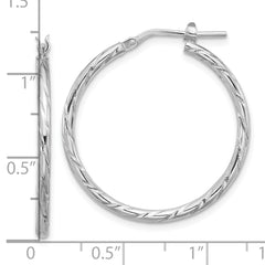 QE16794 Sterling Silver Rhodium-plated Polished Diamond-cut 2.00mm Hoop Earrings