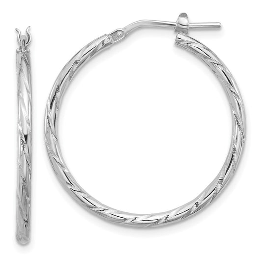 QE16794 Sterling Silver Rhodium-plated Polished Diamond-cut 2.00mm Hoop Earrings