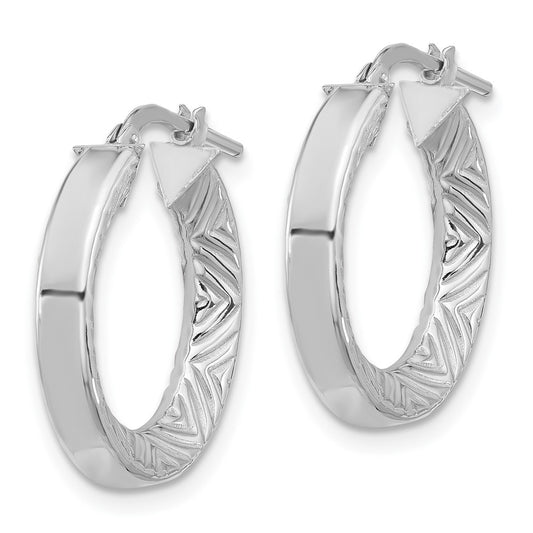 QE16805 Sterling Silver Rhodium-plated Polished and Textured Hoop Earrings