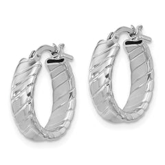 QE16807 Sterling Silver Rhodium-plated Polished and Textured Hoop Earrings