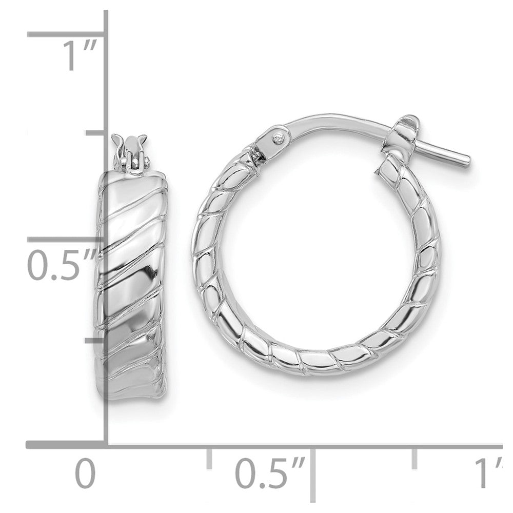 QE16807 Sterling Silver Rhodium-plated Polished and Textured Hoop Earrings