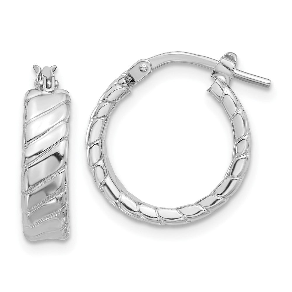 QE16807 Sterling Silver Rhodium-plated Polished and Textured Hoop Earrings