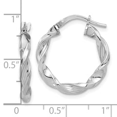 QE16815 Sterling Silver Rhodium-plated Polished & Textured Twisted Hoop Earrings