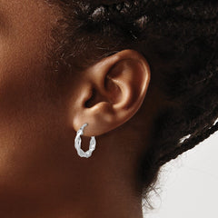 QE16818 Sterling Silver Rhodium-plated Polished Twisted Hoop Earrings