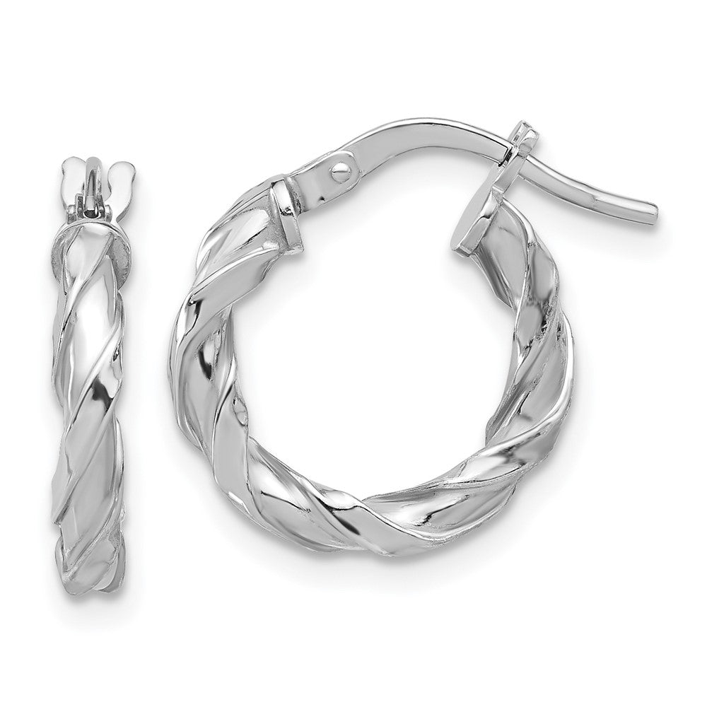 QE16823 Sterling Silver Rhodium-plated Polished Twisted Hoop Earrings