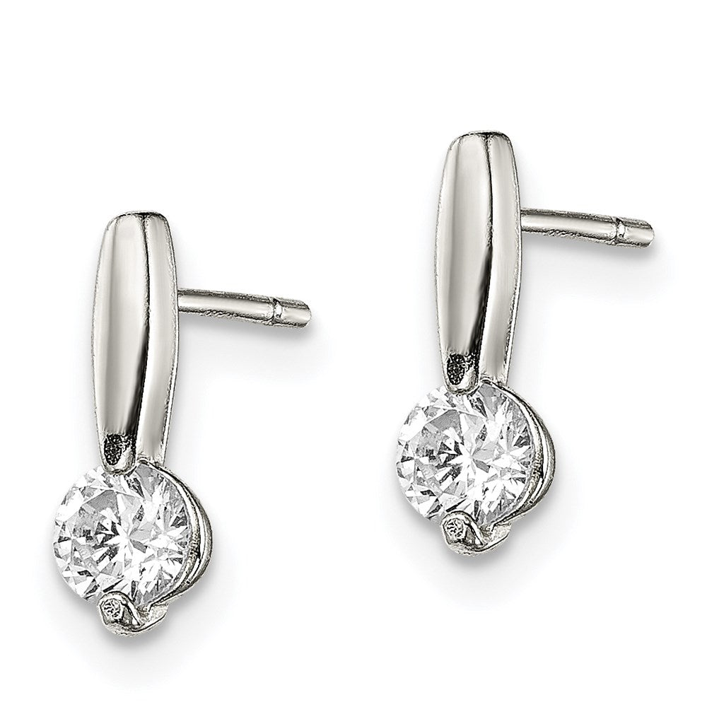 QE1683 Sterling Silver Polished CZ Drop Post Earrings