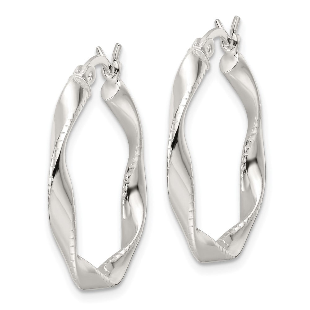 QE16831 Sterling Silver Polished Twisted Hoop Earrings