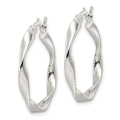 QE16831 Sterling Silver Polished Twisted Hoop Earrings
