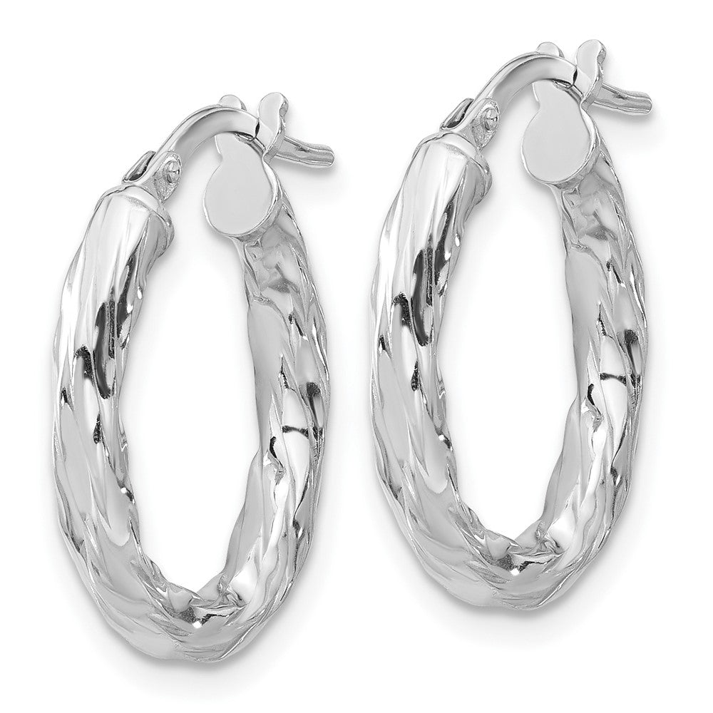 QE16832 Sterling Silver Rh-plated Polished and Textured Twisted Oval Hoop Earrings